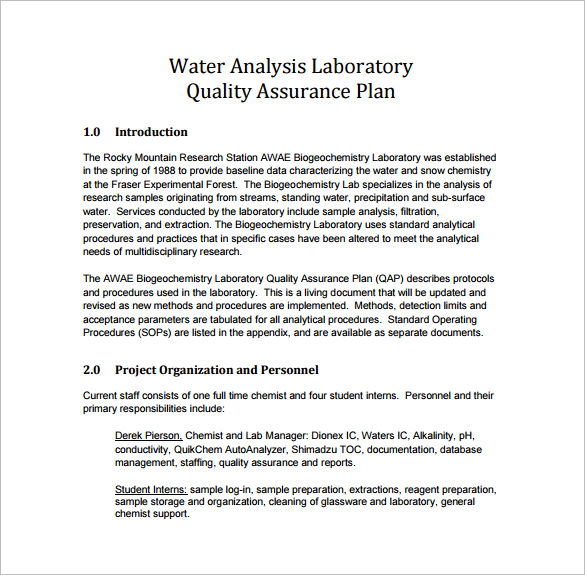 Sample Quality Assurance Plan Template