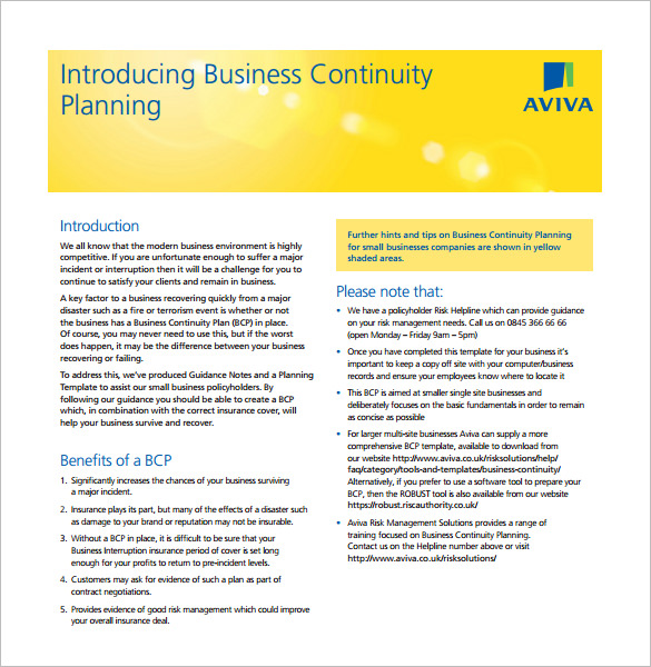 business continuity plan for samll business example pdf free download