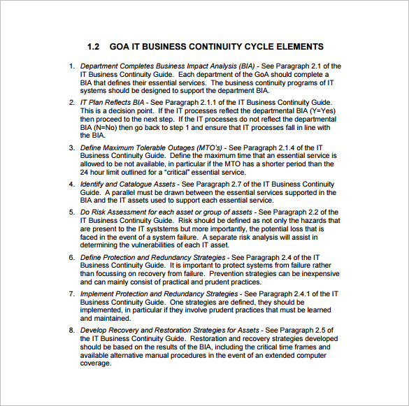 it business continuity plan sample pdf template free download