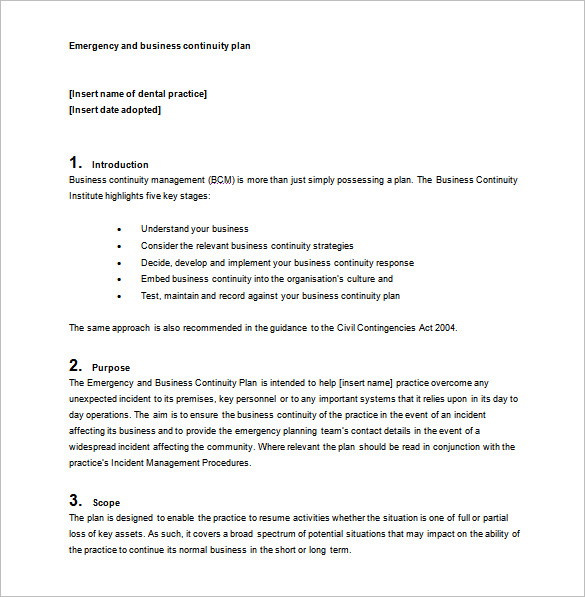 Business Continuity Plan Template Free Download Uk