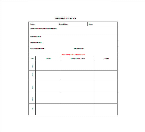 weekly lesson plan sample word template free download