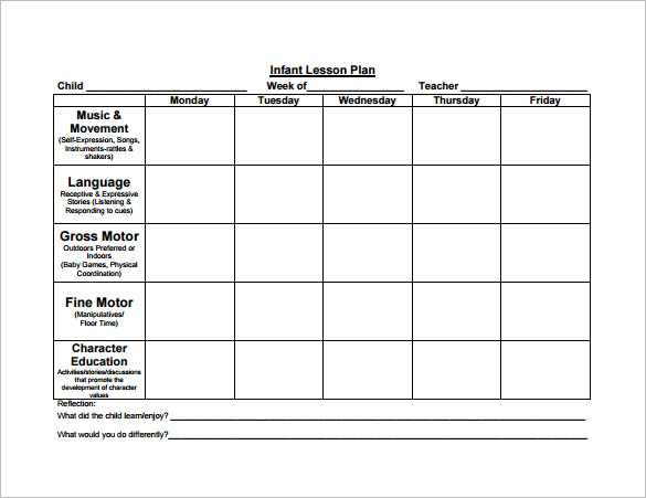 sample infant lesson plan template free download