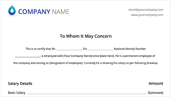 salary certificate template