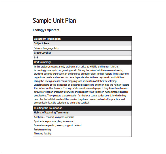 Unit Plan Outline Template HQ Printable Documents