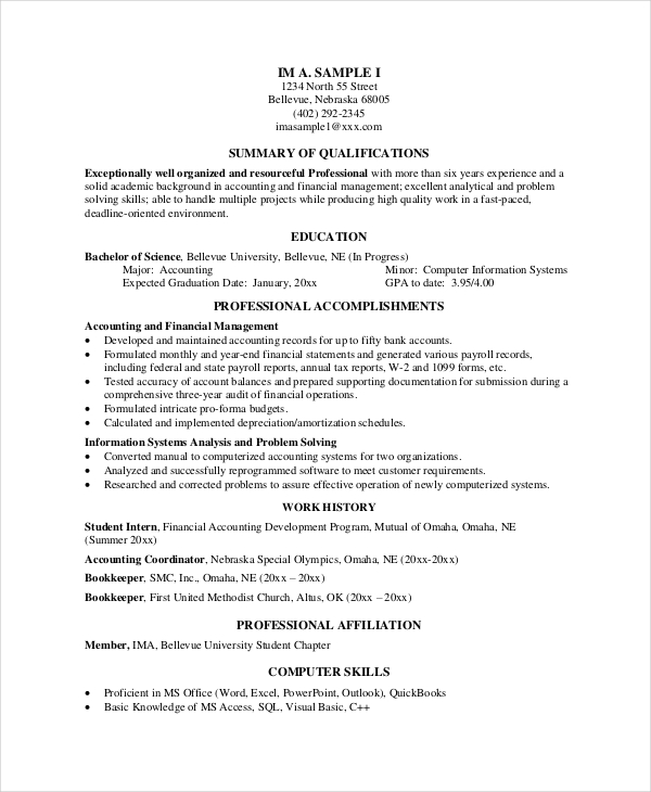 career summary for resume bookkeeper