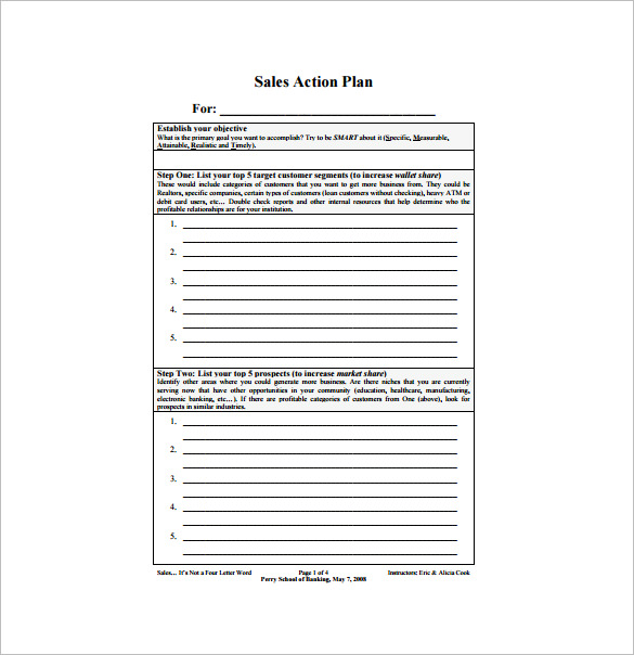 sales action plan example pdf template free download