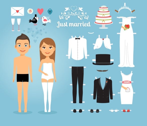 just married paper dolls