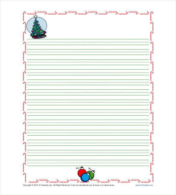 free printable christmas lined writing paper for kids