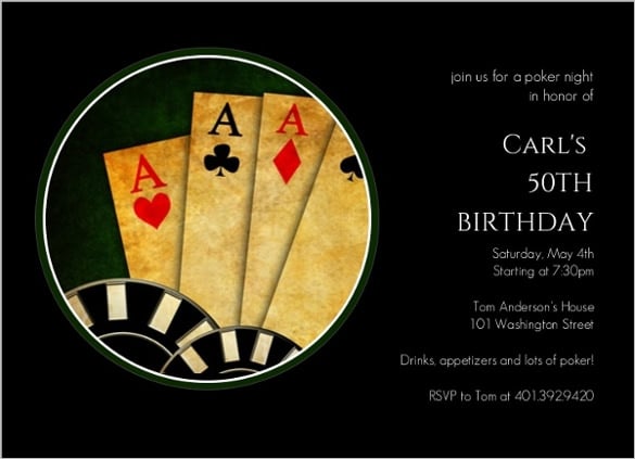 poker pictured black 50th birthday invitation template