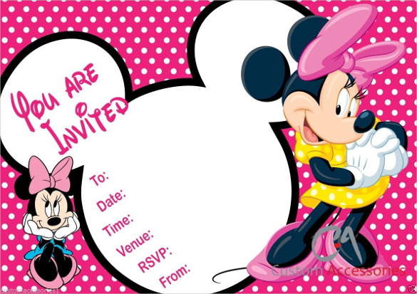 pink coloured dotten minnie mouse birthday invitation