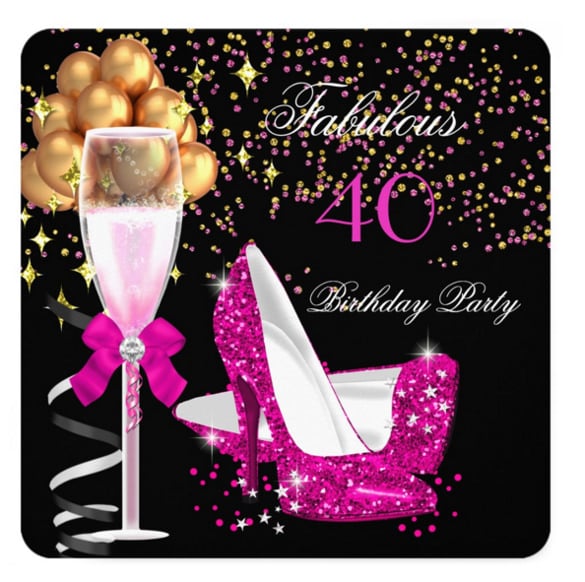 fabulous hot pink heels gold black birthday party invitation