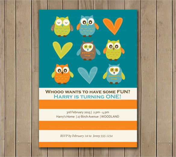 owl print first birthday invitation