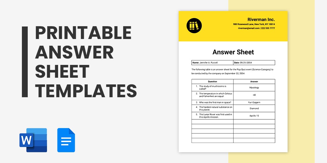 printable answer sheet templates samples examples