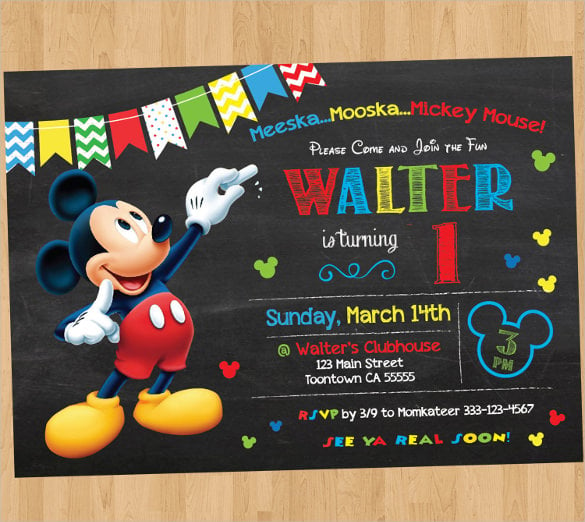 chalkboard style mickey mouse birthday invitation