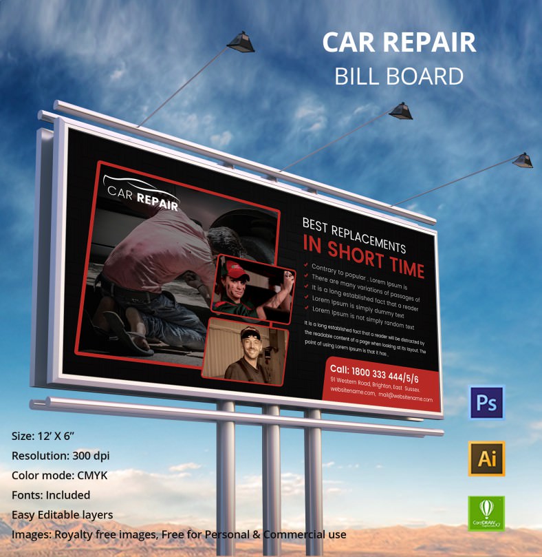 Download Impressive Car Repair Billboard Mockup | Free & Premium Templates