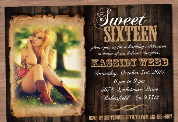 sweet 16 country photo birthday invitation