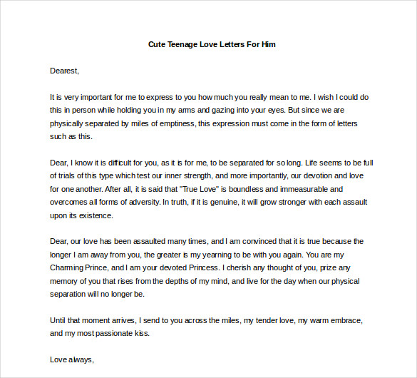 cute teenage love letters for him