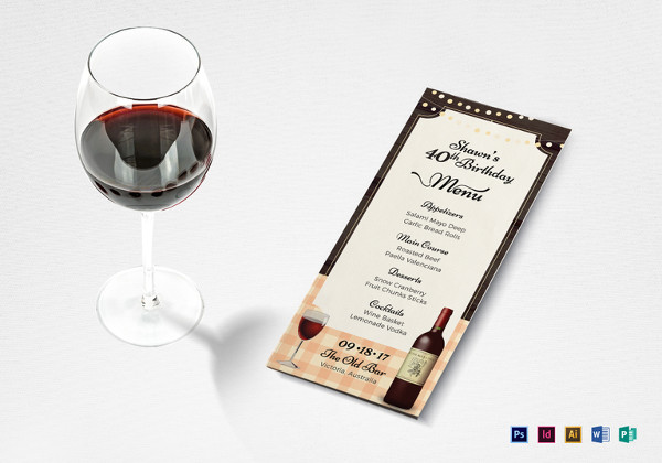40th-year-birthday-menu-template