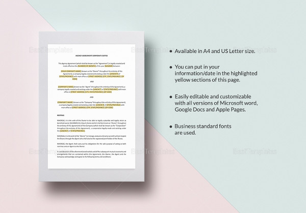 agency agreement corporate duties template