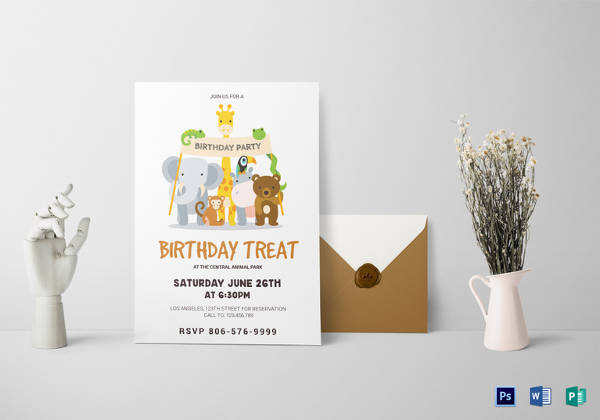 animals birthday invitation card template