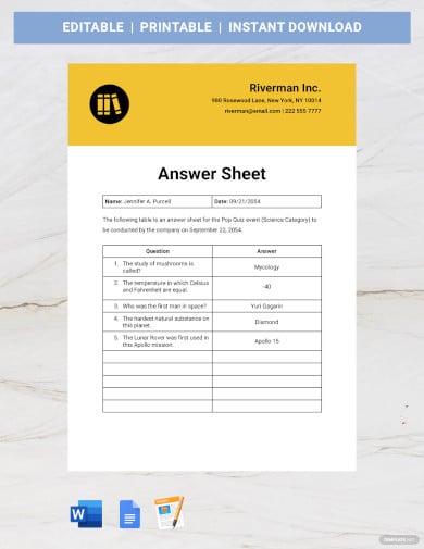 answer sheet template
