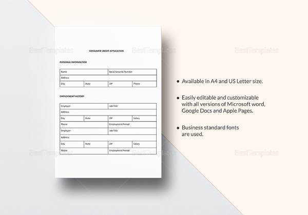 application of consumer credit template