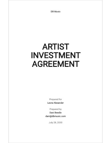 artist investment agreement templates