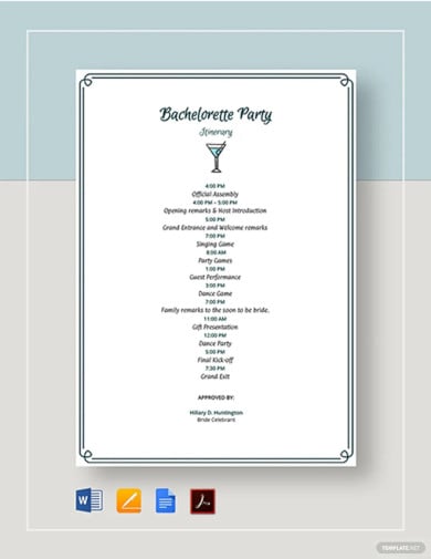 bachelorette party itinerary template