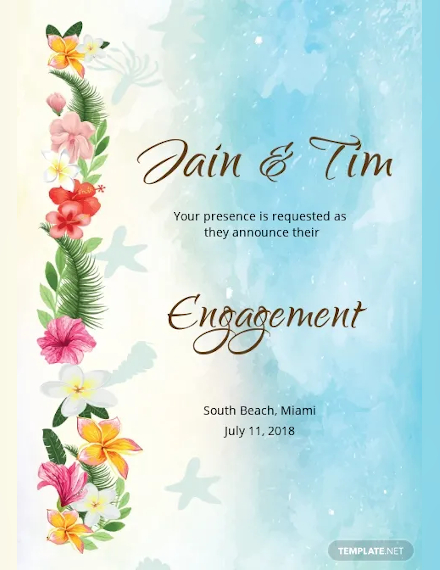 beach wedding engagement announcement card template