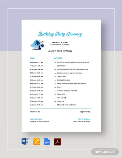 13 Birthday Itinerary Templates Free Sample Example Format Download