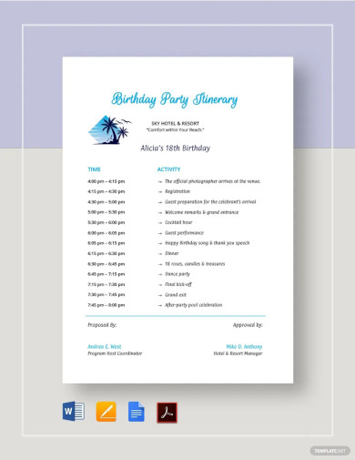 Party Itinerary Template - 15+ Word, PDF Documents Download