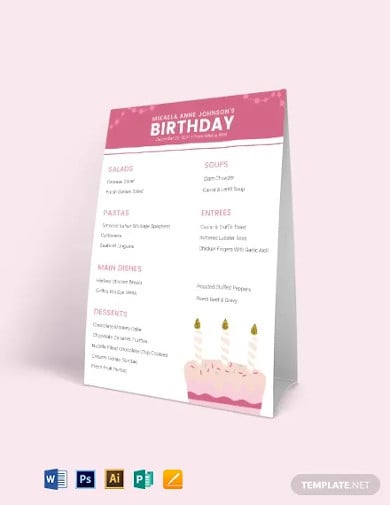 birthday table tent menu template