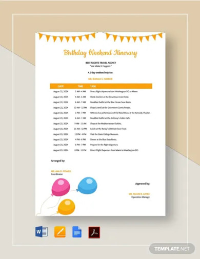 13+ Birthday Itinerary Templates – Free Sample, Example, Format Download