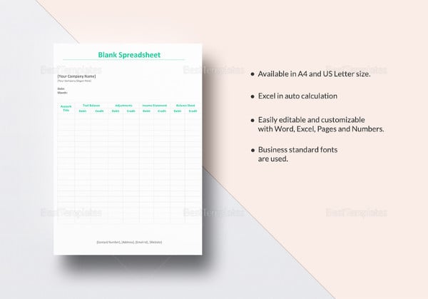 blank spreadsheet template to print