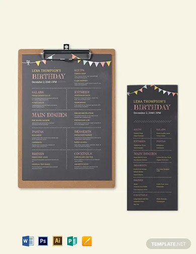 chalk board birthday menu template