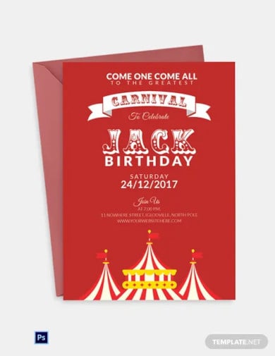 circus carnival birthday invitation template