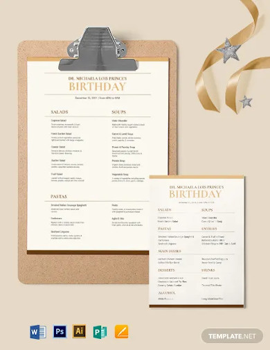 classy classic birthday menu template