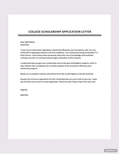 college scholarship application letter template