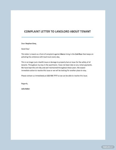 complaint letter to landlord about tenant templates