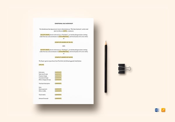 conditional sale agreement template to print