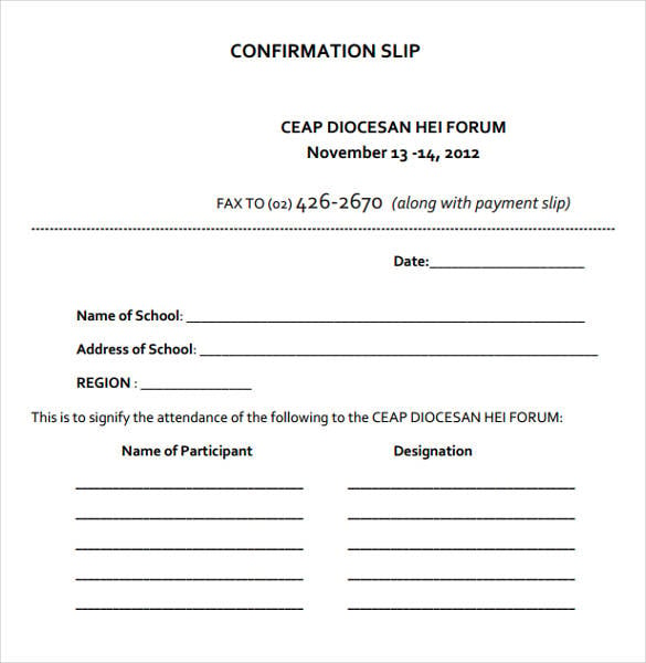 confirmation slip sample format download
