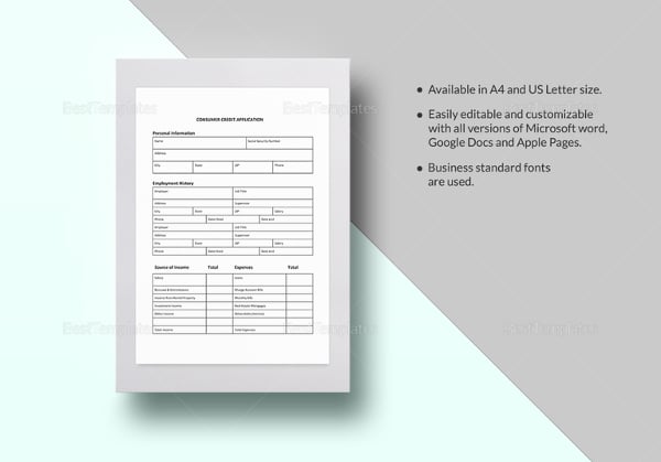 consumer credit application template