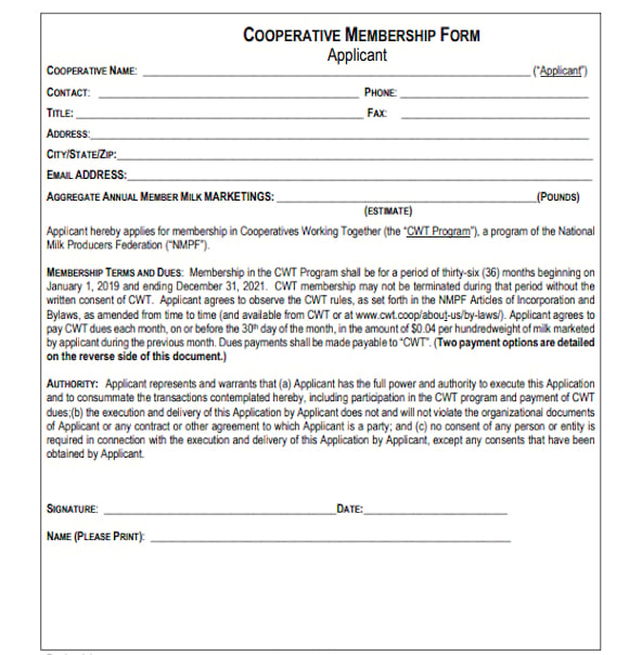 cooperative membership application form