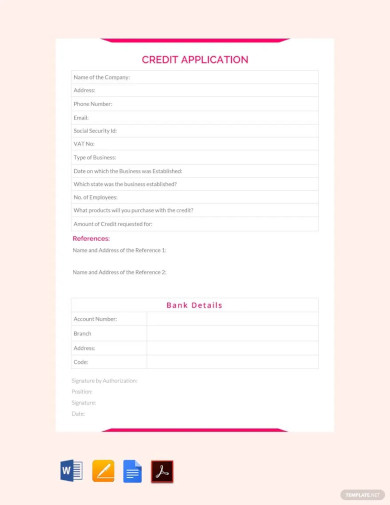 credit application template