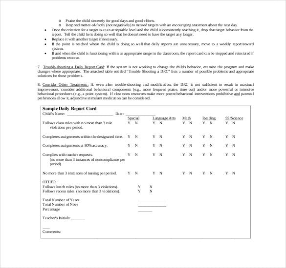 daily report template for preschoolers