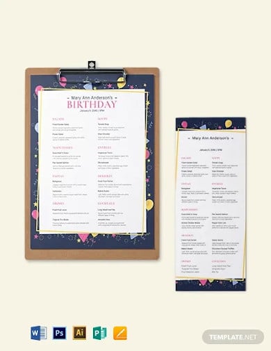 dinner birthday menu template