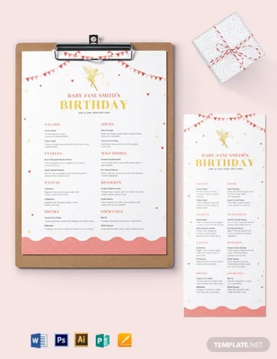disney birthday menu template