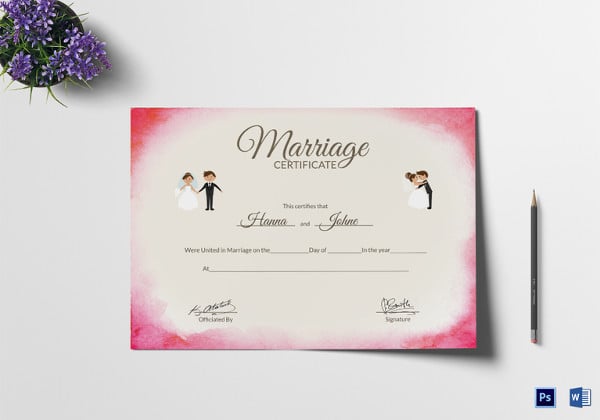 easy to edit certificate of marriage template