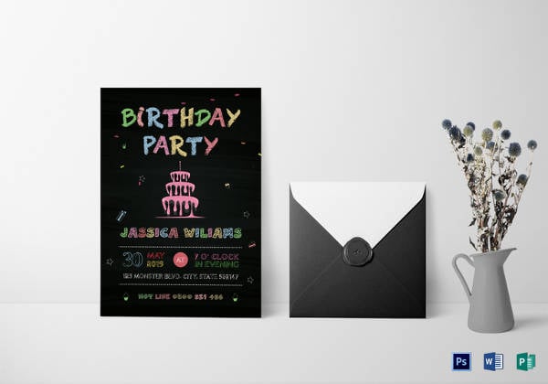 editable chalkboard birthday party invitation template