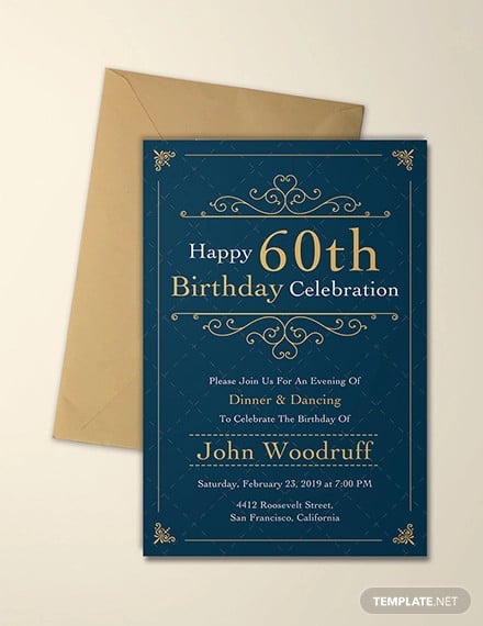 elegant 60th birthday invitation template